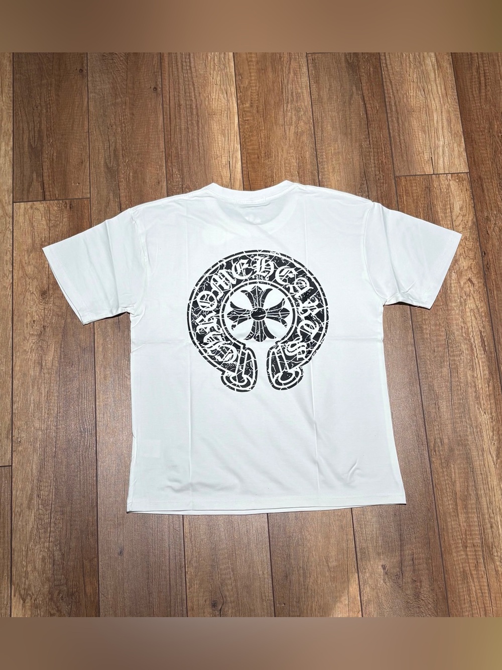 Chrome Hearts White Tee Shirt with Black Cross Logo Short Sleeves Size Small